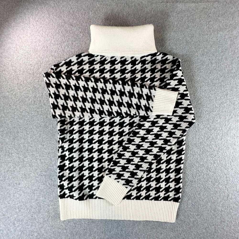 Talbots Petite Quarter Zip Sweater Houndstooth Black White New With Tags